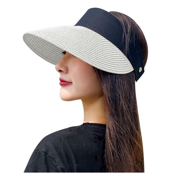 wide brim hats summer women's empty sun hat portable uv protection holiday visors casual beach straw #p1, Blue;gray
wide brim hats summer women's empty sun hat portable uv protection holiday visors casual beach straw #p1, Blue;gray