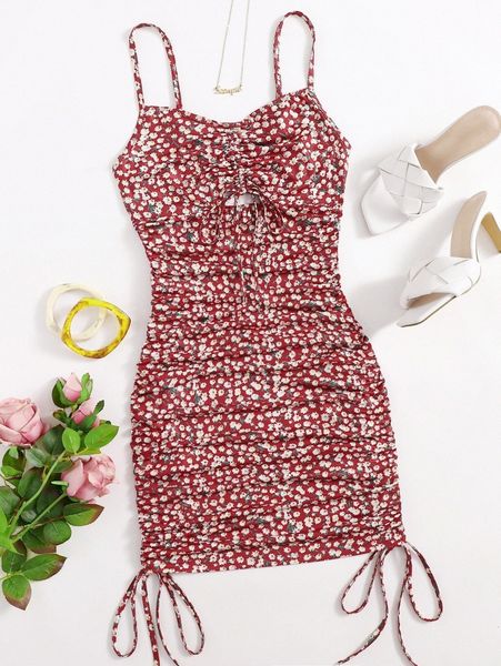 cut out drawstring knot front ditsy floral slip dress e5ps#, Black;gray
cut out drawstring knot front ditsy floral slip dress e5ps#, Black;gray