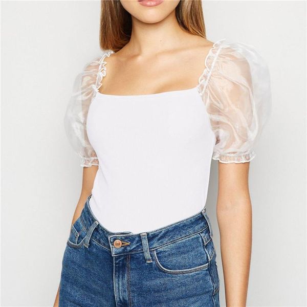 women mesh yarn puff sleeve t-shirt summer fashion solid color square neck slim fit elegant streetwear club t-shirts women's, White
women mesh yarn puff sleeve t-shirt summer fashion solid color square neck slim fit elegant streetwear club t-shirts women's, White