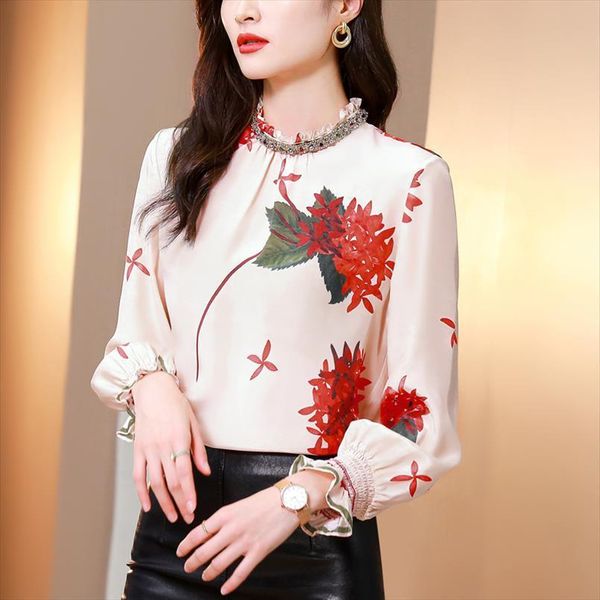 spring beaded mini dress straight women shirt fungus stand collar retro print long sleeved elastic cuff for, White
spring beaded mini dress straight women shirt fungus stand collar retro print long sleeved elastic cuff for, White
