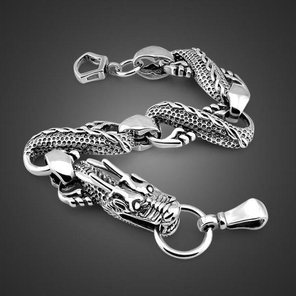 link, chain men's 925 thai silver bracelet retro style chinese dragon design ancient charm boy jewelry present, Black
link, chain men's 925 thai silver bracelet retro style chinese dragon design ancient charm boy jewelry present, Black