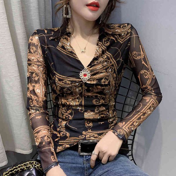women's blouses & shirts fashion v-neck mesh print blouse women european clothes spring casual elastic base shirt ropa mujer, White
women's blouses & shirts fashion v-neck mesh print blouse women european clothes spring casual elastic base shirt ropa mujer, White