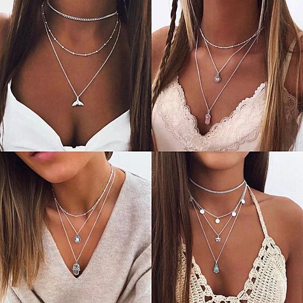 pendant necklaces stainless steel golden disc necklace, minimalist bohemian beaded ladies layered necklace jewelry gifts, Silver
pendant necklaces stainless steel golden disc necklace, minimalist bohemian beaded ladies layered necklace jewelry gifts, Silver