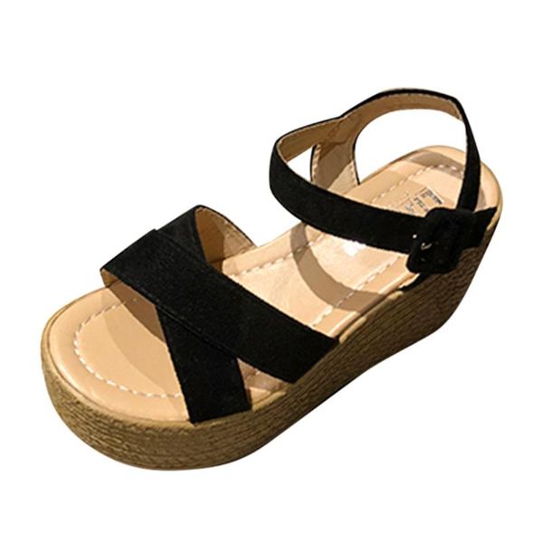 women buckle strap high heel outdoor leisure solid color height peep toe sandals casual wedges platform shoe, Black
women buckle strap high heel outdoor leisure solid color height peep toe sandals casual wedges platform shoe, Black