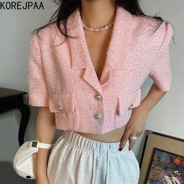 korejpaa women jackets 2021 summer korean chic ladies vintage loose suit collar short-sleeved two buttons pockets design jacket women's, Black;brown
korejpaa women jackets 2021 summer korean chic ladies vintage loose suit collar short-sleeved two buttons pockets design jacket women's, Black;brown