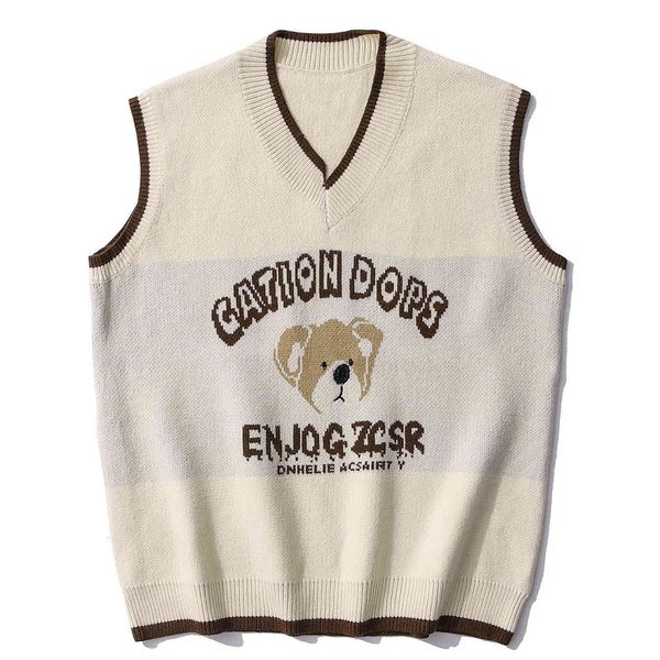 men's sweaters lacible harajuku streetwear vintage knitted or crocheted bear man's waistcoat 2021 casual autumn with no sleeves ti, White;black
men's sweaters lacible harajuku streetwear vintage knitted or crocheted bear man's waistcoat 2021 casual autumn with no sleeves ti, White;black