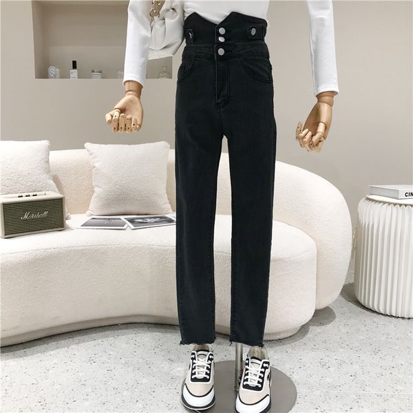 spring summer 2021 woman's niche design black super high waist unique breasted jeans thin pencil leggings, Blue
spring summer 2021 woman's niche design black super high waist unique breasted jeans thin pencil leggings, Blue