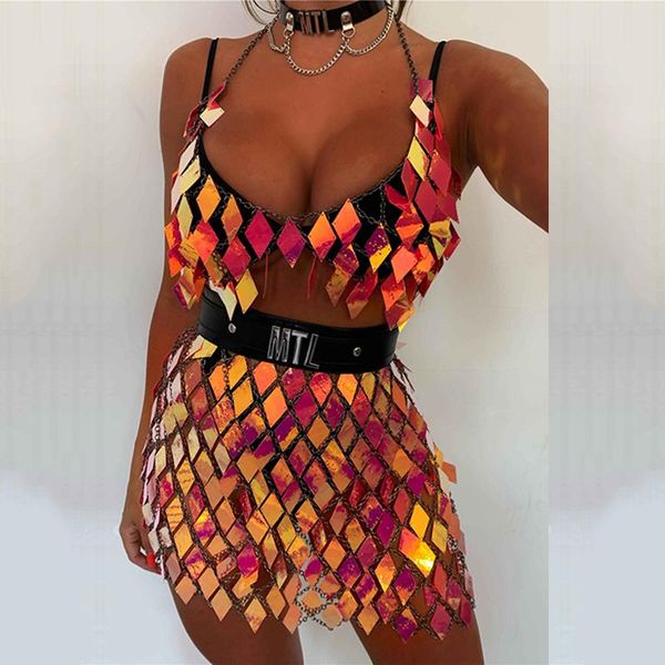 two piece dress colorful rhombic sequined set women halter handmade metal bra skirt music festival chic sets for lady, White
two piece dress colorful rhombic sequined set women halter handmade metal bra skirt music festival chic sets for lady, White