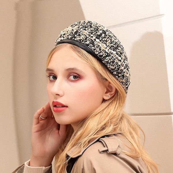 ladies hat small fragrance beret female autumn and winter fashion all-match painter british retro canvas plaid berets, Blue;gray
ladies hat small fragrance beret female autumn and winter fashion all-match painter british retro canvas plaid berets, Blue;gray