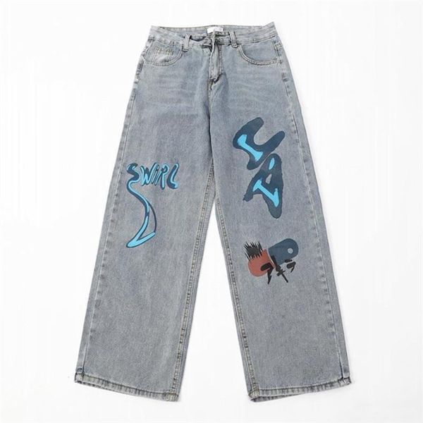 women's jeans printed graffiti pant women spring summer high waist washed loose button zipper street straight denim trousers zm440, Blue
women's jeans printed graffiti pant women spring summer high waist washed loose button zipper street straight denim trousers zm440, Blue