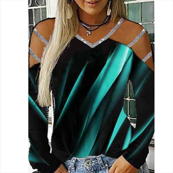 women summer cold shoulder long sleeve casual blouses elegant v neck sequin print spring hollow out pullover, White
women summer cold shoulder long sleeve casual blouses elegant v neck sequin print spring hollow out pullover, White