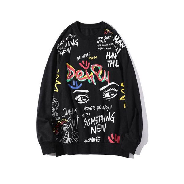 men's hoodies & sweatshirts 2021spring pure cotton fashion casual -selling hand-painted graffiti printing loose round neck long sweater, Black
men's hoodies & sweatshirts 2021spring pure cotton fashion casual -selling hand-painted graffiti printing loose round neck long sweater, Black
