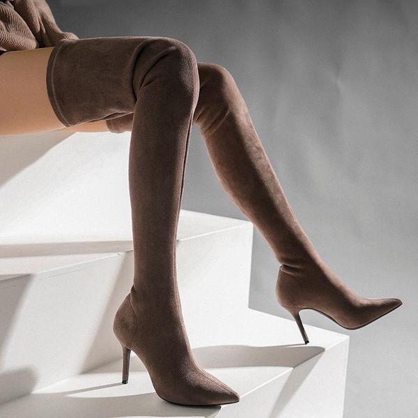 boots brown super long women's shoes suede stretch over the knee pointed toe stiletto high heel slim thin thigh boot botas, Black
boots brown super long women's shoes suede stretch over the knee pointed toe stiletto high heel slim thin thigh boot botas, Black