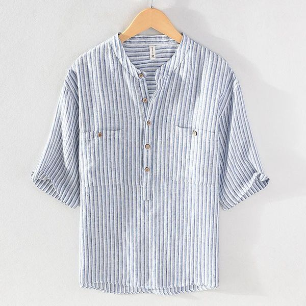 men's casual shirts 1039 striped linen men classical vintage chinese style youth pullover simple pocket blouse short sleeve top, White;black
men's casual shirts 1039 striped linen men classical vintage chinese style youth pullover simple pocket blouse short sleeve top, White;black