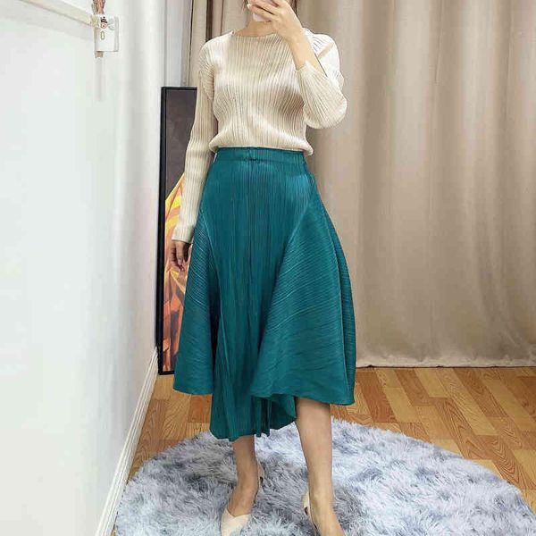 skirt miyake fold wide-brimmed twill irregular pleated skirt, Black