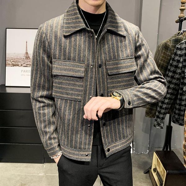 men's jackets striped wool trench turndown collar casual loose coats autumn winter business steetwear windbreaker male clothing, Black;brown
men's jackets striped wool trench turndown collar casual loose coats autumn winter business steetwear windbreaker male clothing, Black;brown