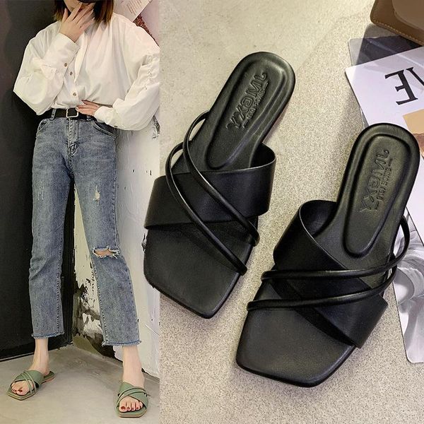 slippers one line for women's wear 2021 net red with simple thin strip sandals, Black
slippers one line for women's wear 2021 net red with simple thin strip sandals, Black