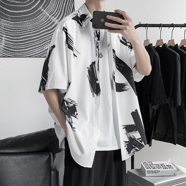 men's casual shirts summer short-sleeved fashion printed men streetwear korean loose graffiti mens dress irnf, White;black
men's casual shirts summer short-sleeved fashion printed men streetwear korean loose graffiti mens dress irnf, White;black