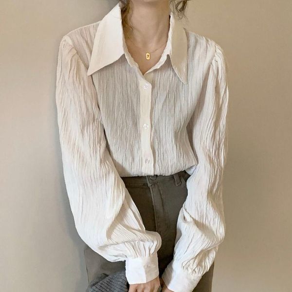 women's blouses & shirts vintage pleated women white summer 2021 solid long-sleeved loose office lady elegant outwear
women's blouses & shirts vintage pleated women white summer 2021 solid long-sleeved loose office lady elegant outwear