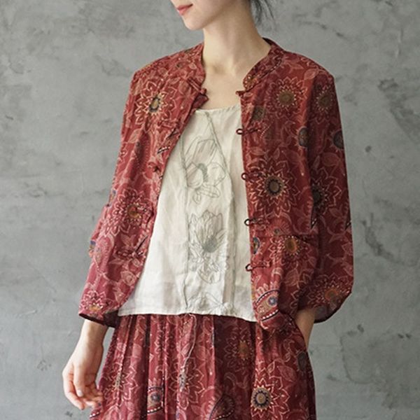 johnature retro print stand plate buckle three quarter sleeve cardigan shirt autumn loose comfortable women shirts 210521, White
johnature retro print stand plate buckle three quarter sleeve cardigan shirt autumn loose comfortable women shirts 210521, White