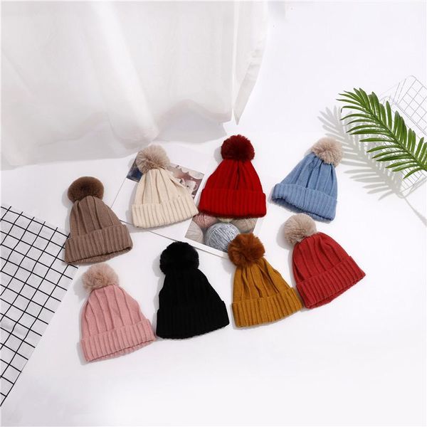children's cute knitted hat wool ball woolen autumn winter products baby thickened warmth solid color caps & hats, Yellow 
children's cute knitted hat wool ball woolen autumn winter products baby thickened warmth solid color caps & hats, Yellow
