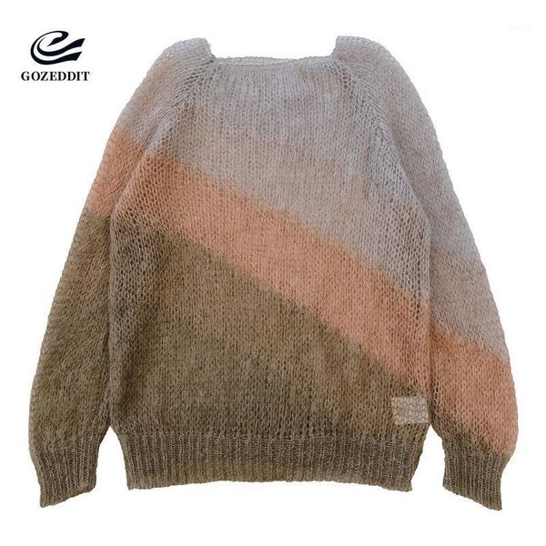 women's sweaters gozeddit runway designer brand mohair sweater nude gradient color pullover knit outfit for women, White;black
women's sweaters gozeddit runway designer brand mohair sweater nude gradient color pullover knit outfit for women, White;black