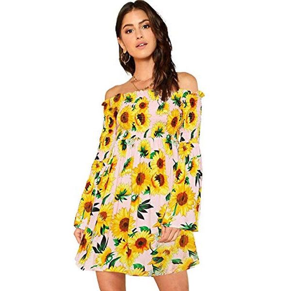 casual dresses fashion women's clothing floral print off shoulder trumpet sleeve swing dress, Black;gray
casual dresses fashion women's clothing floral print off shoulder trumpet sleeve swing dress, Black;gray