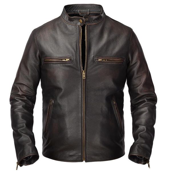 men's leather & faux 2021 vintage brown men slim fit biker's jacket large size 6xl genuine cowhide american motorcycle coat, Black
men's leather & faux 2021 vintage brown men slim fit biker's jacket large size 6xl genuine cowhide american motorcycle coat, Black