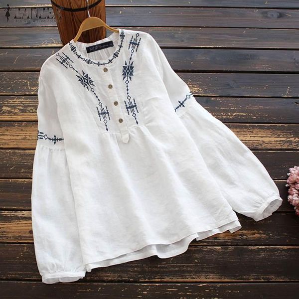 women's blouses & shirts women vintage long puff sleeve ethnic embroidery blouse casual o neck button cotton linen chemise, White
women's blouses & shirts women vintage long puff sleeve ethnic embroidery blouse casual o neck button cotton linen chemise, White