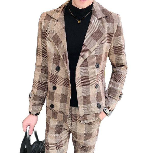 men's suits & blazers jacket pants autumn winter plaid double breasted suit two piece set male gentleman dress coat slim fit trousers, White;black
men's suits & blazers jacket pants autumn winter plaid double breasted suit two piece set male gentleman dress coat slim fit trousers, White;black