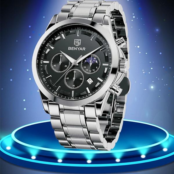 wristwatches benyar business sports waterproof watch stainless steel men's chronograph quartz clock relogio masculino, Slivery;brown
wristwatches benyar business sports waterproof watch stainless steel men's chronograph quartz clock relogio masculino, Slivery;brown