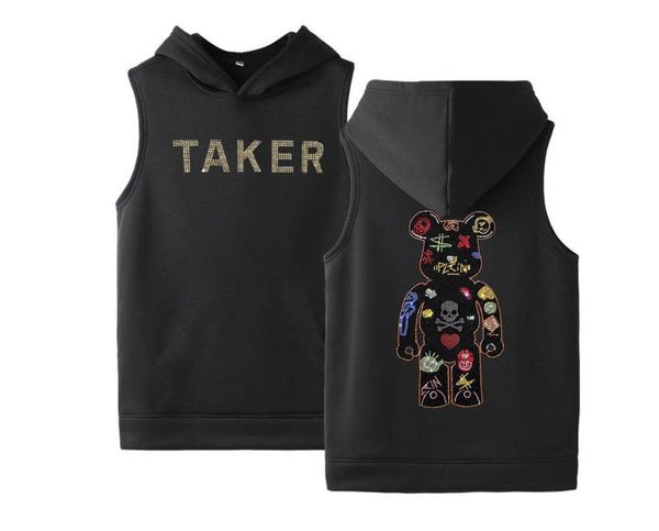 men' tank drill hoodies vest with hat sweatshirts youth casual streetwear fashion coat, White;black
men' tank drill hoodies vest with hat sweatshirts youth casual streetwear fashion coat, White;black
