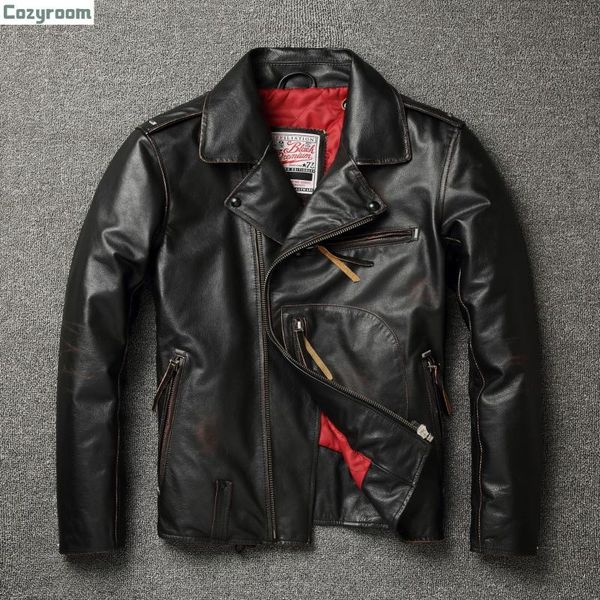 men's genuine leather jacket motorcycle lapel diagonal zipper cowhide cross-country casual & faux, Black
men's genuine leather jacket motorcycle lapel diagonal zipper cowhide cross-country casual & faux, Black