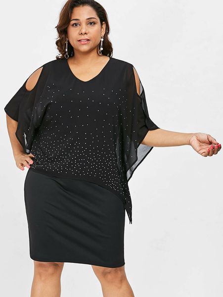 plus size dresses summer large fashion hollow v-ne diamond bat sleeve