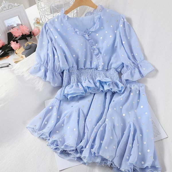 women summer 2 piece sets shrot sleeve v-neck crop + short skirt fashion polka dot chiffon suit set 2021 korean clothes two dress, White
women summer 2 piece sets shrot sleeve v-neck crop + short skirt fashion polka dot chiffon suit set 2021 korean clothes two dress, White