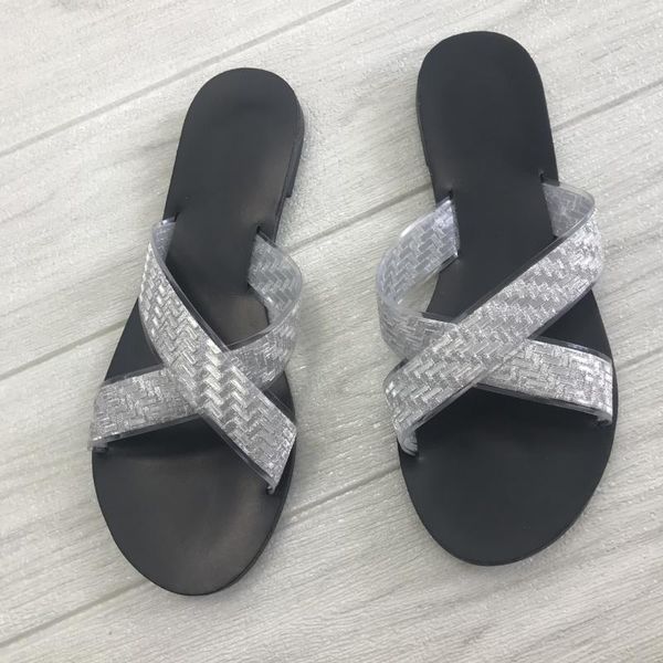 slippers 2021 summer women's fashion color matching sequins cross thin belt flat bottom wild beach flip flops factory sale, Black
slippers 2021 summer women's fashion color matching sequins cross thin belt flat bottom wild beach flip flops factory sale, Black