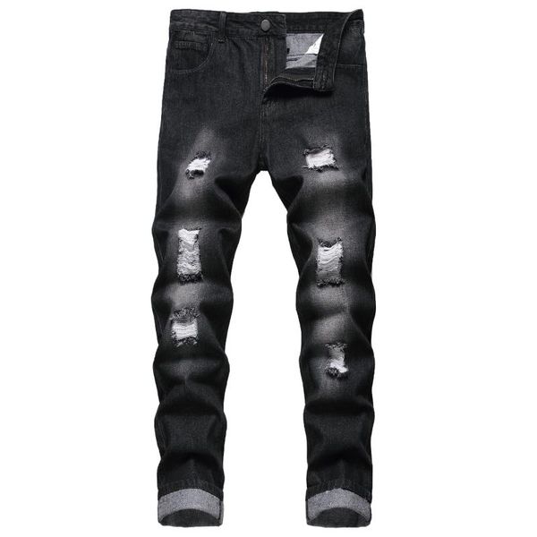 men's jeans straight denim ruined destroyed plus size european trousers black ripped, Blue
men's jeans straight denim ruined destroyed plus size european trousers black ripped, Blue