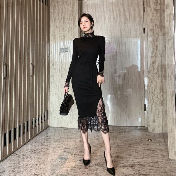 autumn black lace patchwork knitted dress woman long sleeve midi wrap ladies sheath pleated sweater dresses womens casual, Black;gray
autumn black lace patchwork knitted dress woman long sleeve midi wrap ladies sheath pleated sweater dresses womens casual, Black;gray
