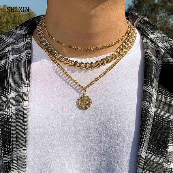 shixin hip hop chinese character coin pendant necklace men punk thick chains choker necklaces set for women 2021 fashion jewelry, Silver
shixin hip hop chinese character coin pendant necklace men punk thick chains choker necklaces set for women 2021 fashion jewelry, Silver