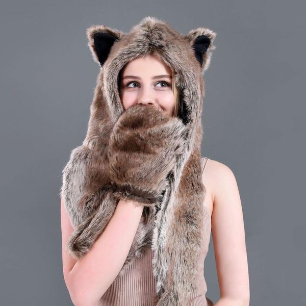 hats, scarves & gloves sets faux fur hood animal hat ear flaps 3 in1 wolf plush warm imitation hats cap with scarf gloves#f3, Blue;gray
hats, scarves & gloves sets faux fur hood animal hat ear flaps 3 in1 wolf plush warm imitation hats cap with scarf gloves#f3, Blue;gray
