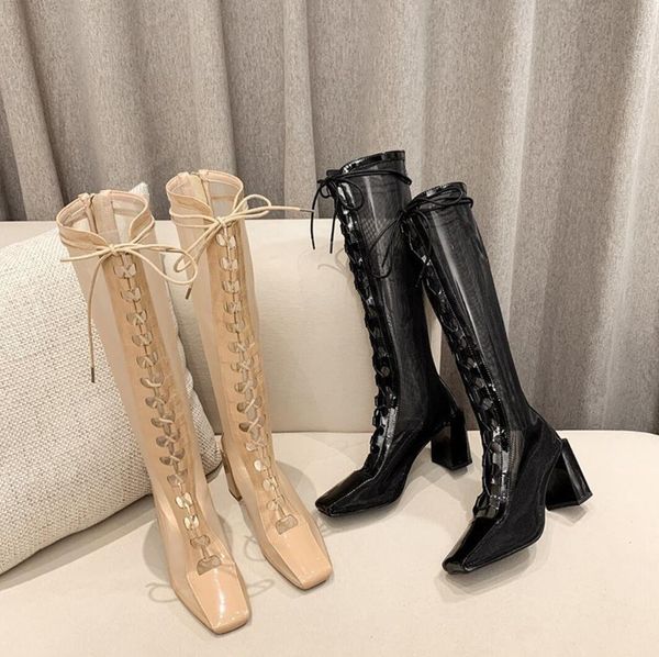 high-heeled fashion cool boots spring/summer breathable women sho ladi lace-up square toe thick heel knee-high mh boot, Black
high-heeled fashion cool boots spring/summer breathable women sho ladi lace-up square toe thick heel knee-high mh boot, Black