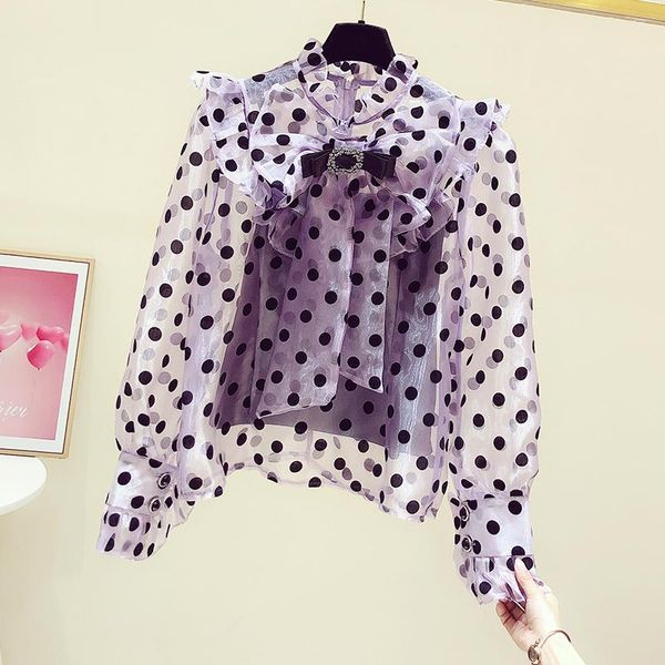 women's blouses & shirts puff sleeve sweet polka dot organza shirt for women 2021 spring loose lotus leaf blouse ladies blusas, White
women's blouses & shirts puff sleeve sweet polka dot organza shirt for women 2021 spring loose lotus leaf blouse ladies blusas, White