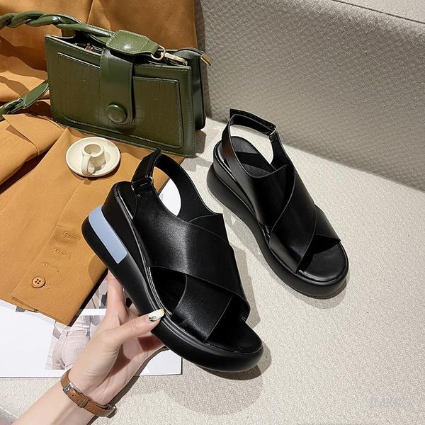 sandals summer leather shoes for women 2021 platform wedge ladies 7cm high heel fish mouth retro women's sandalias mujer, Black
sandals summer leather shoes for women 2021 platform wedge ladies 7cm high heel fish mouth retro women's sandalias mujer, Black