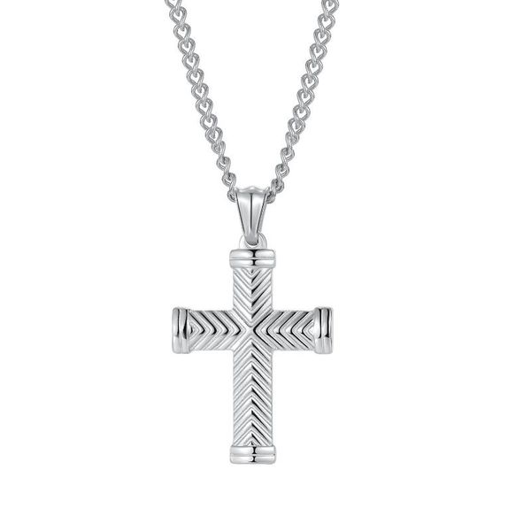 pendant necklaces simple arrow stripes cross for men stainless steel prayer christian religious jewelry, Silver