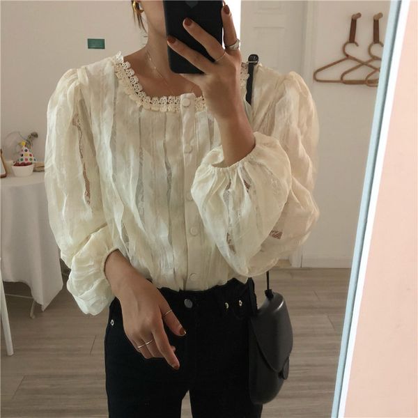 dress casual patchwork office lady lace chic square collar street elegance high waist all match loose shirts, White
dress casual patchwork office lady lace chic square collar street elegance high waist all match loose shirts, White