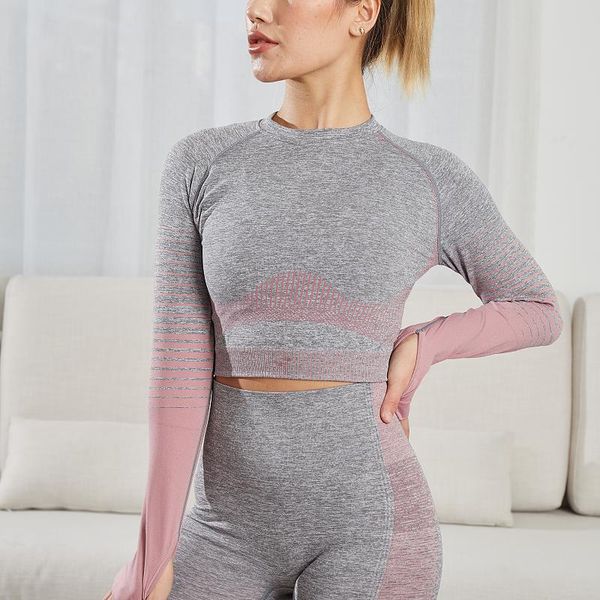 women's t-shirt athvotar o-neck seamless women t-shirts fitness stripe long sleeve sproting elastic comfortable clothing, White
women's t-shirt athvotar o-neck seamless women t-shirts fitness stripe long sleeve sproting elastic comfortable clothing, White