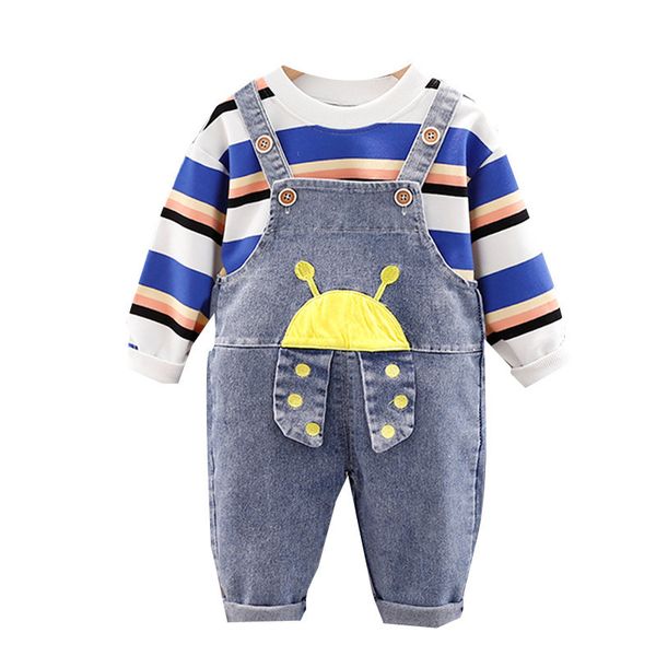 fashion kids cotton clothing sets 1-6t baby boys& girls striped cartoon designer denim overalls sweater+suspenders pants=2pcs/set, White
fashion kids cotton clothing sets 1-6t baby boys& girls striped cartoon designer denim overalls sweater+suspenders pants=2pcs/set, White