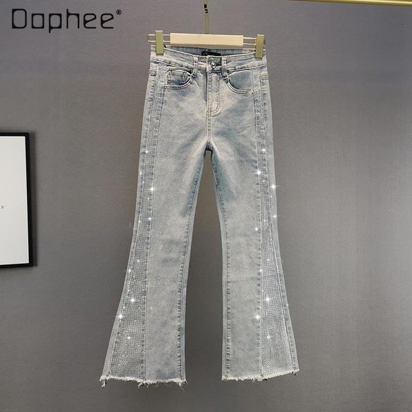 spring women's elastic drilling loose wide leg jeans ladies high waist slim ankle length flare pants, Blue
spring women's elastic drilling loose wide leg jeans ladies high waist slim ankle length flare pants, Blue