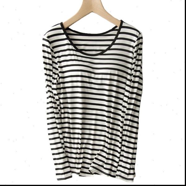 built in bra t shirt women sleepwear modal striped soft long sleeve padded lingerie lounge loose breathable sleeping clothing, Black;red
built in bra t shirt women sleepwear modal striped soft long sleeve padded lingerie lounge loose breathable sleeping clothing, Black;red