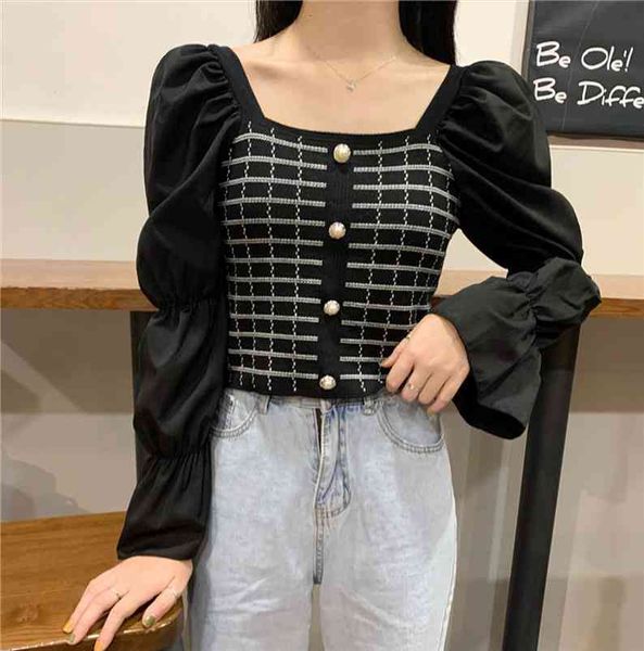patched full flare sleeve knitted sweaters crop girls square collor plaid stretchy knit sweater pullovers women, White;black
patched full flare sleeve knitted sweaters crop girls square collor plaid stretchy knit sweater pullovers women, White;black